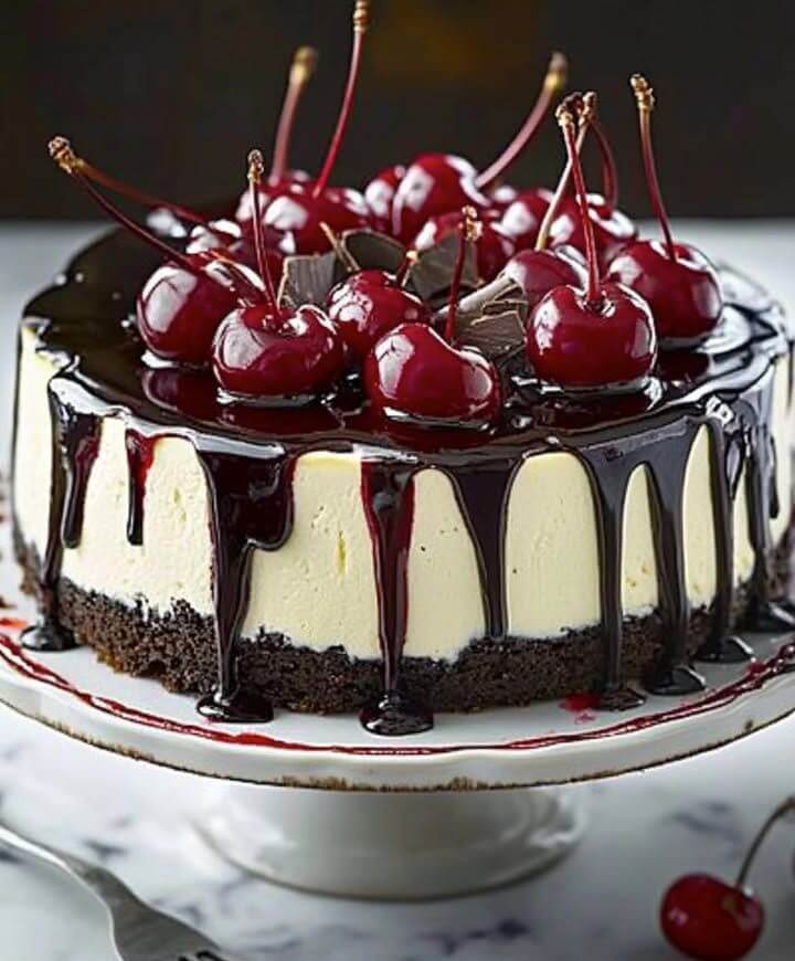 🍰 No Bake Cheesecake: 6 Irresistible Recipes You’ll Love 1 No Bake Black Forest Cheesecake topped with cherries and chocolate shavings