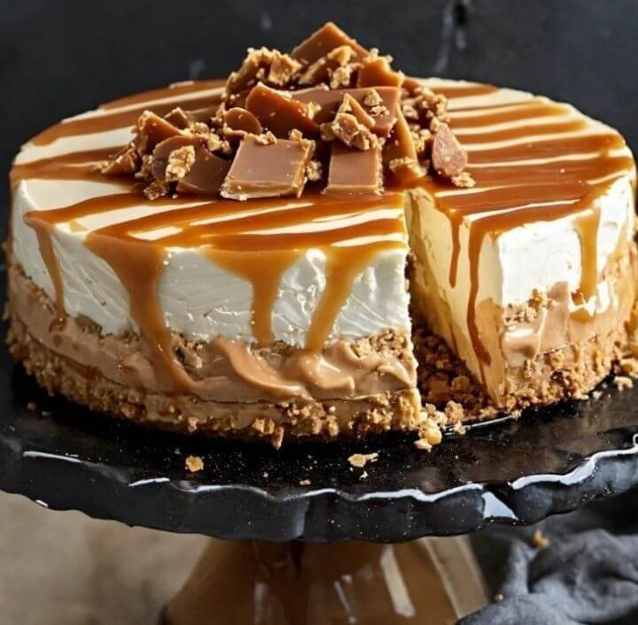🍰 No Bake Cheesecake: 6 Irresistible Recipes You’ll Love 2 No Bake Toffee Caramel Cheesecake with crunchy toffee bits