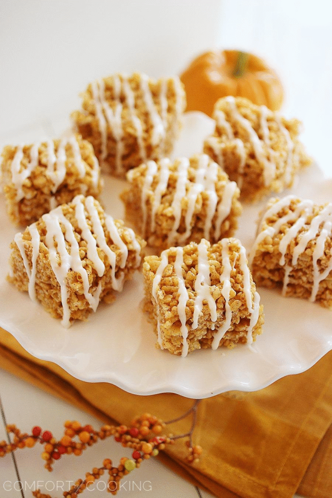 30 Thanksgiving Desserts recipes Everyone Will Love 24 Thanksgiving Desserts: Pumpkin Spice Rice Krispies Treats