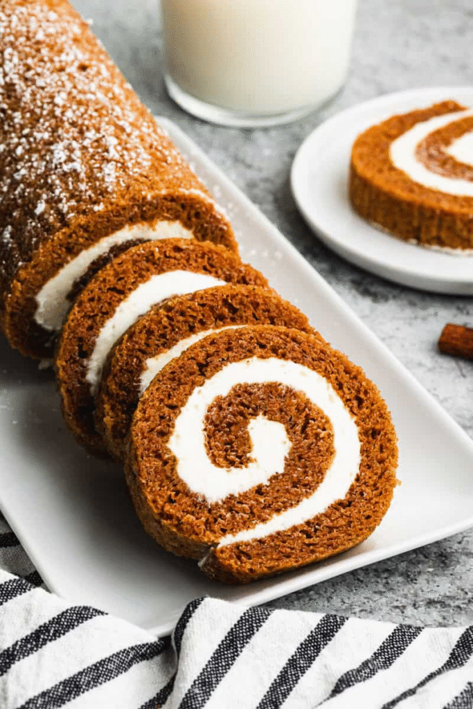 30 Thanksgiving Desserts recipes Everyone Will Love 11 Pumpkin roll cake with cream filling