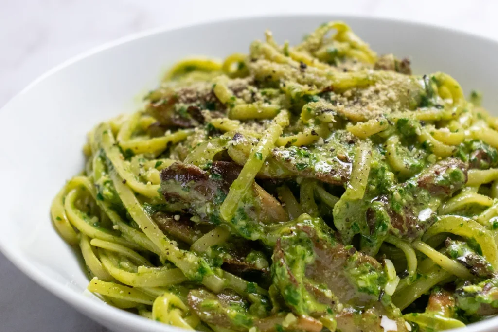 Pasta with Mushrooms and Pesto alla Genovese